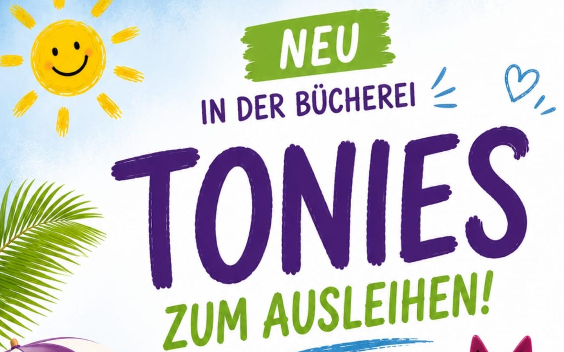 Verschiedene Tonie Figuren, eine Sonne, Logo der Bücherei Galtür