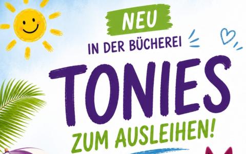 Verschiedene Tonie Figuren, eine Sonne, Logo der Bücherei Galtür